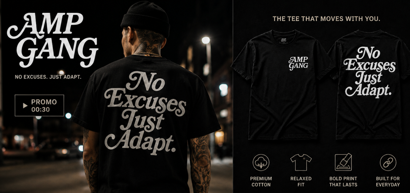 Amp Gang Tee NO EXCUSES. JUST ADAPT