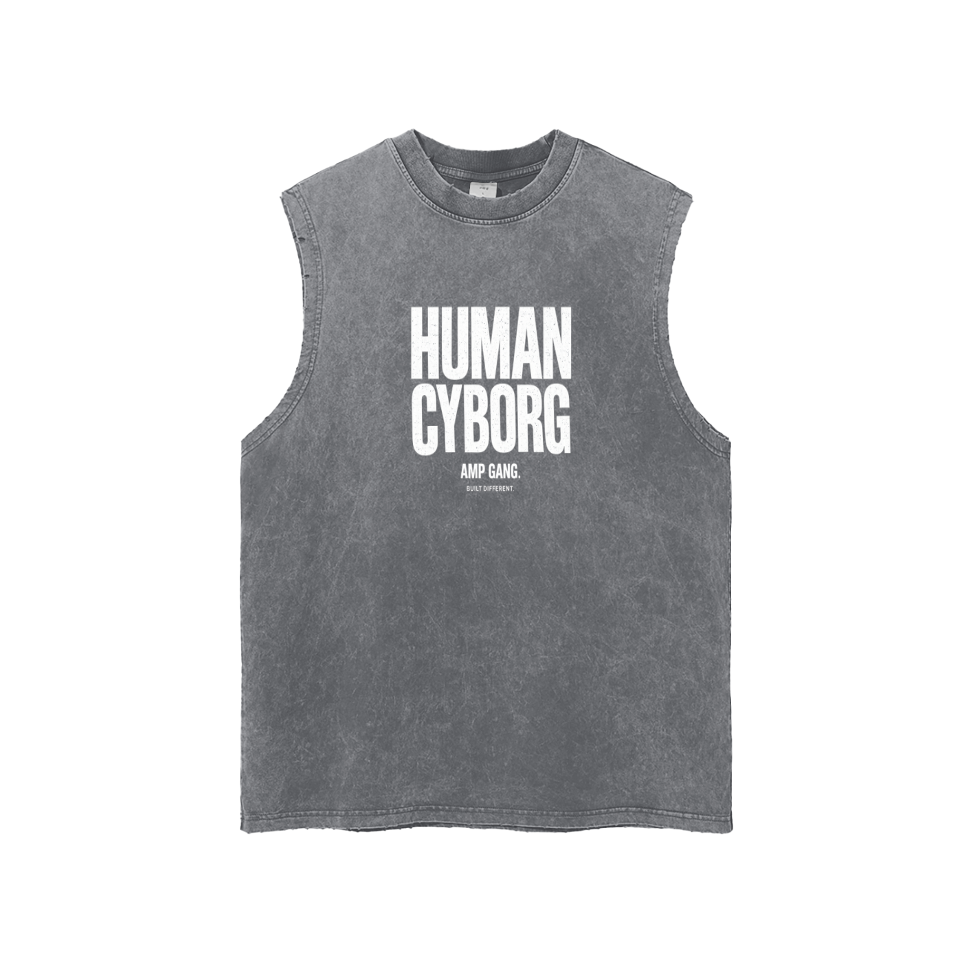 AMP GANG HUMAN CYBORG Snow Washed Frayed Hem Tank Top