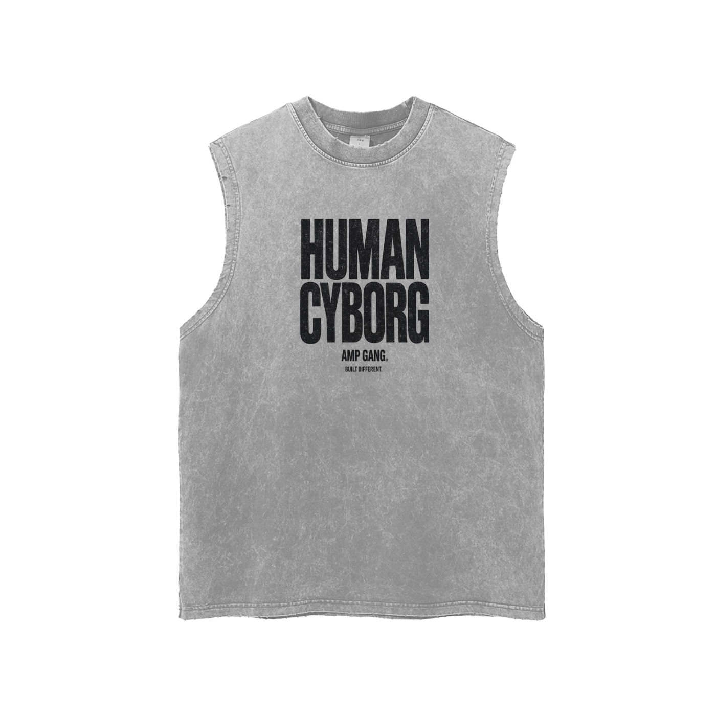AMP GANG HUMAN CYBORG Snow Washed Frayed Hem Tank Top