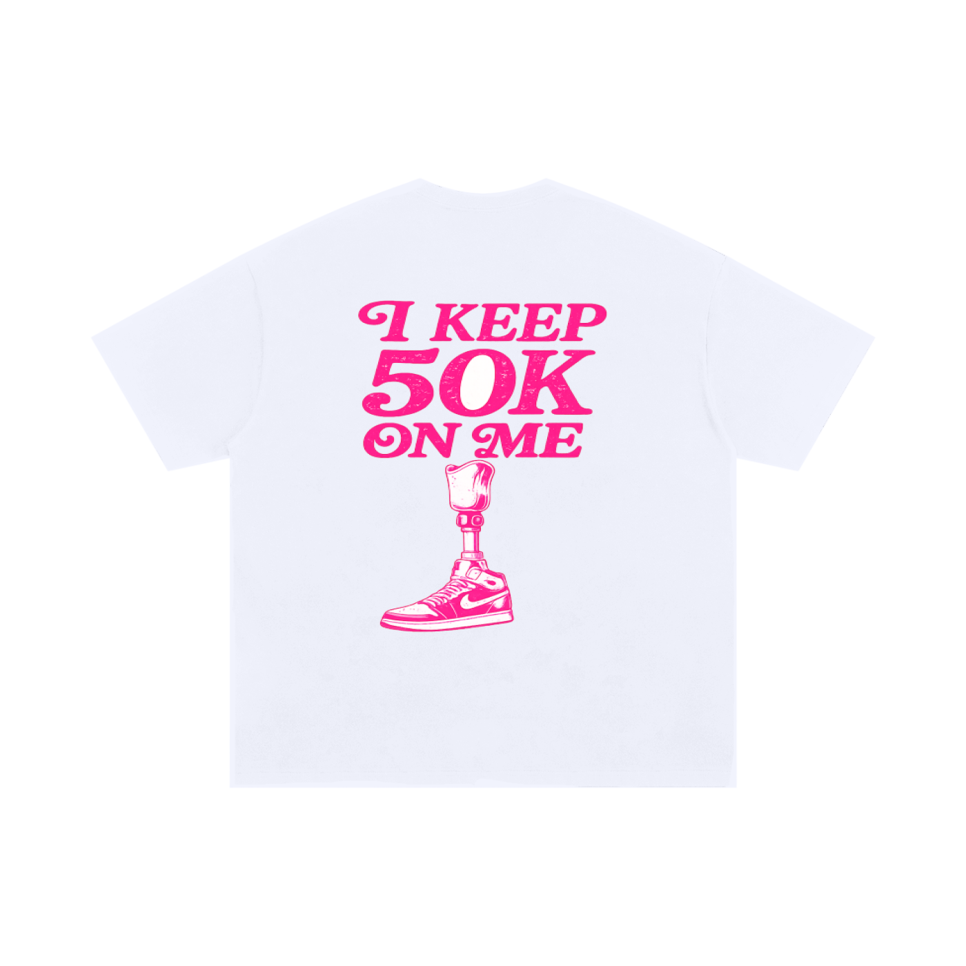 AMPGANG I KEEP 50K ON ME Oversized Cotton T-Shirt White/Pink