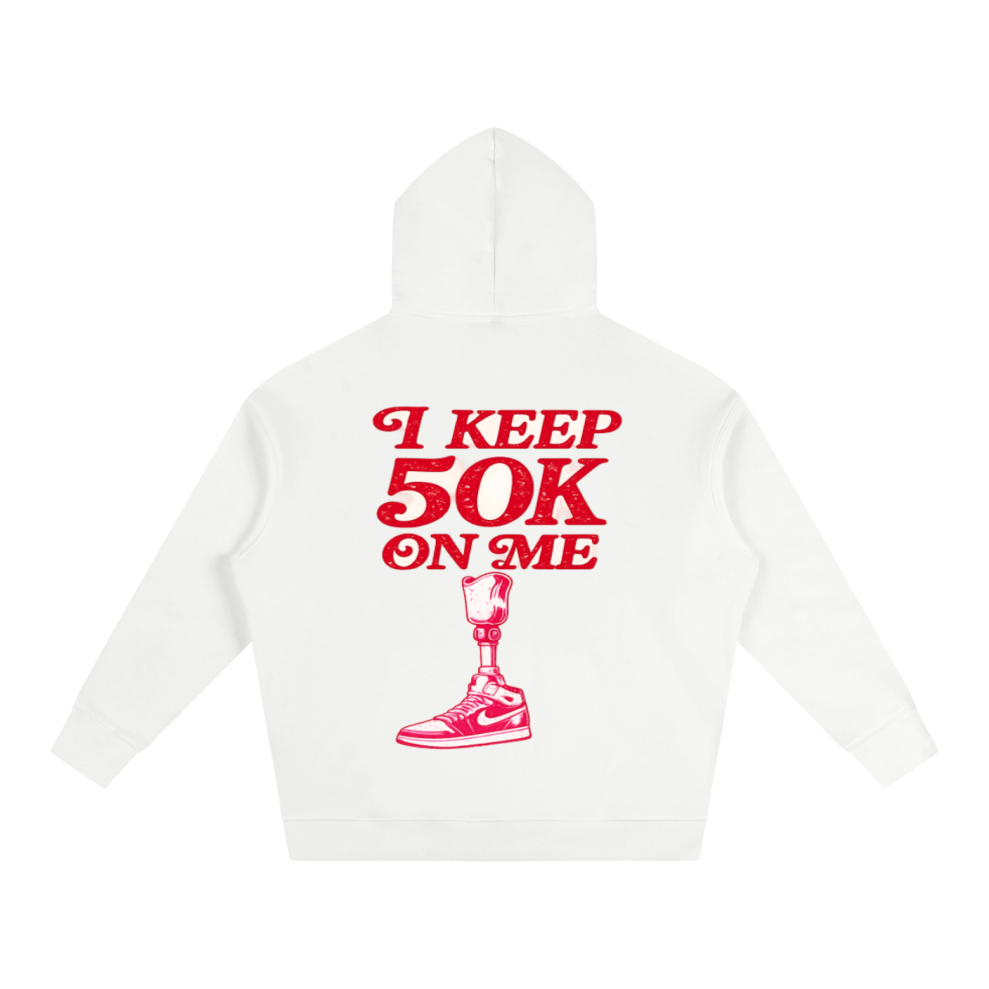 AMPGANG I KEEP 50K ON ME Oversize Fleeced Hoodie White Red