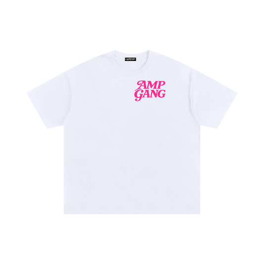 AMPGANG I KEEP 50K ON ME Oversized Cotton T-Shirt White/Pink