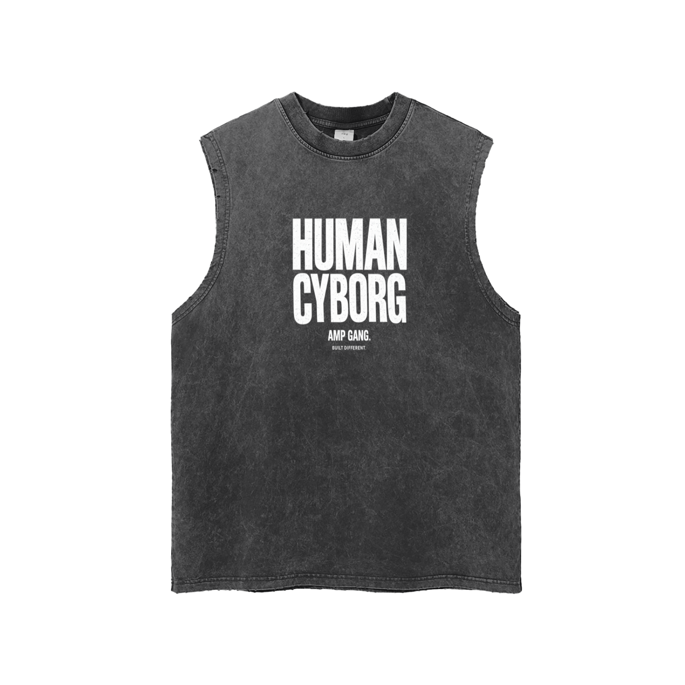 AMP GANG HUMAN CYBORG Snow Washed Frayed Hem Tank Top