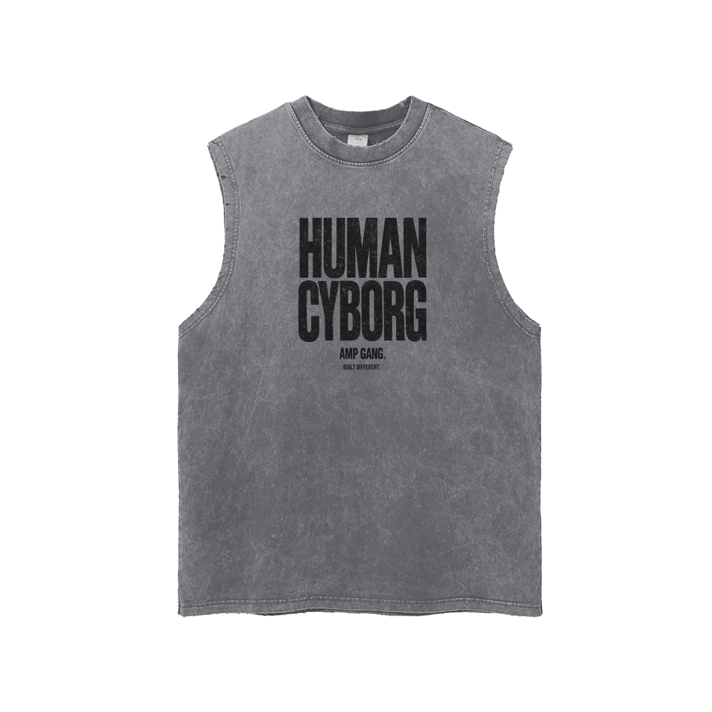 AMP GANG HUMAN CYBORG Snow Washed Frayed Hem Tank Top