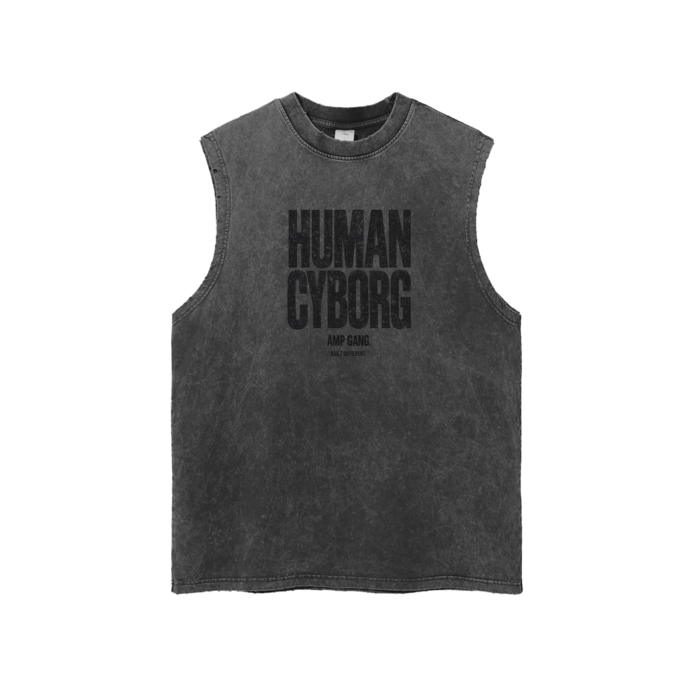 AMP GANG HUMAN CYBORG Snow Washed Frayed Hem Tank Top