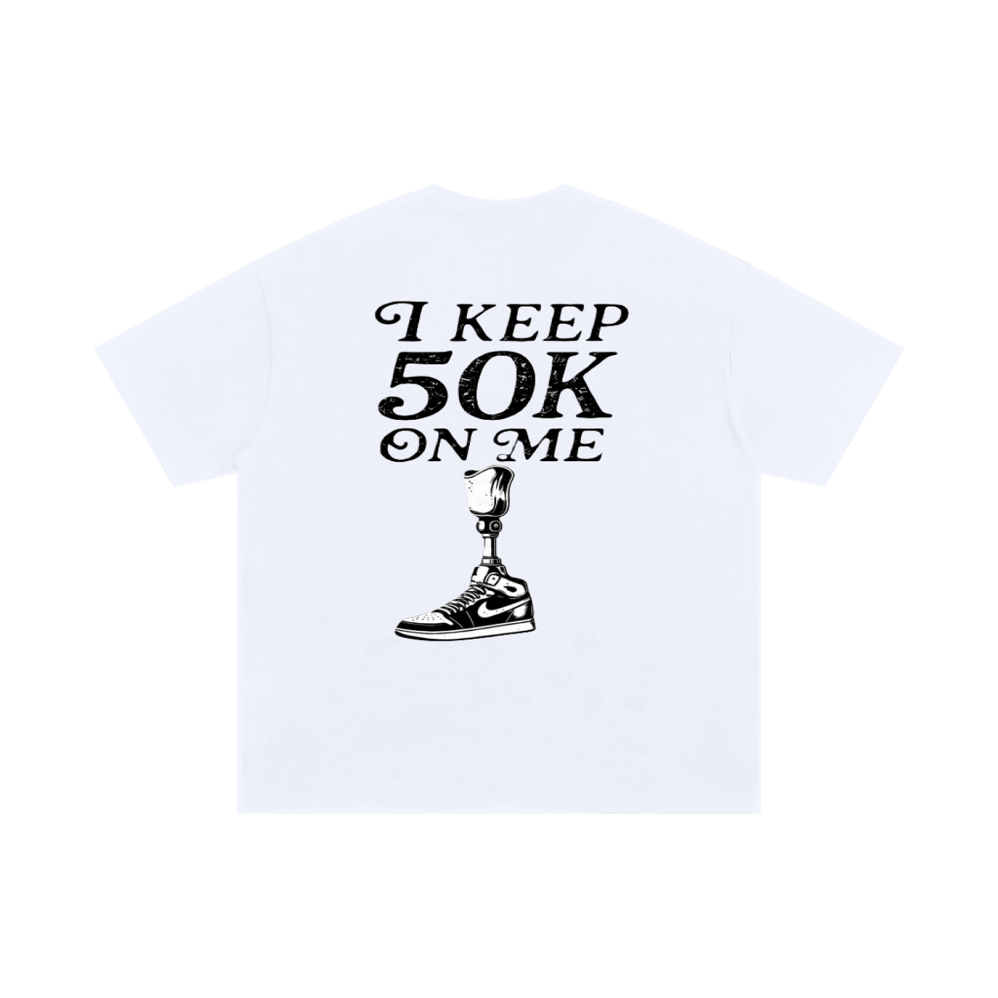 AMPGANG I KEEP 50K ON ME Oversized Cotton T-Shirt-White/Black