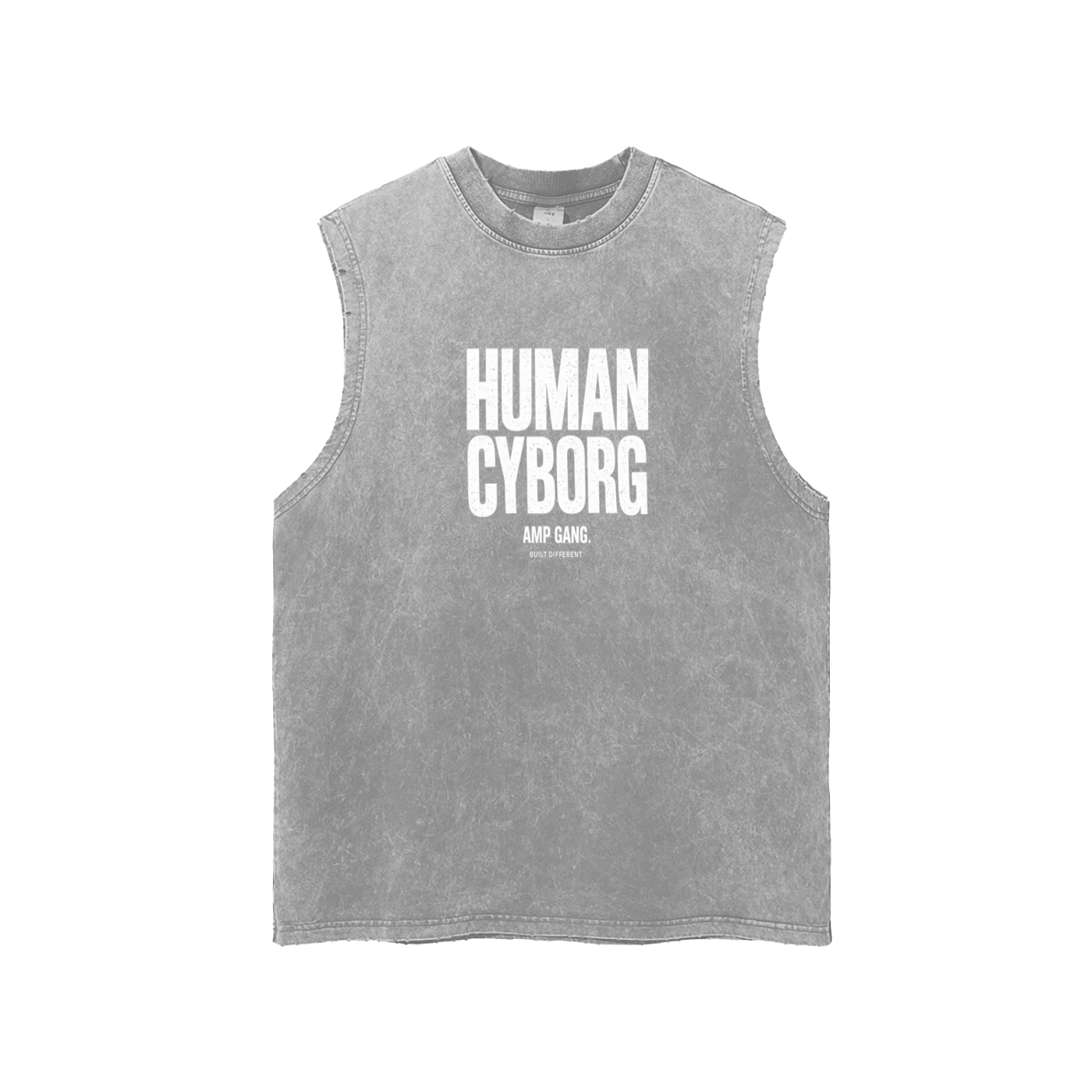 AMP GANG HUMAN CYBORG Snow Washed Frayed Hem Tank Top