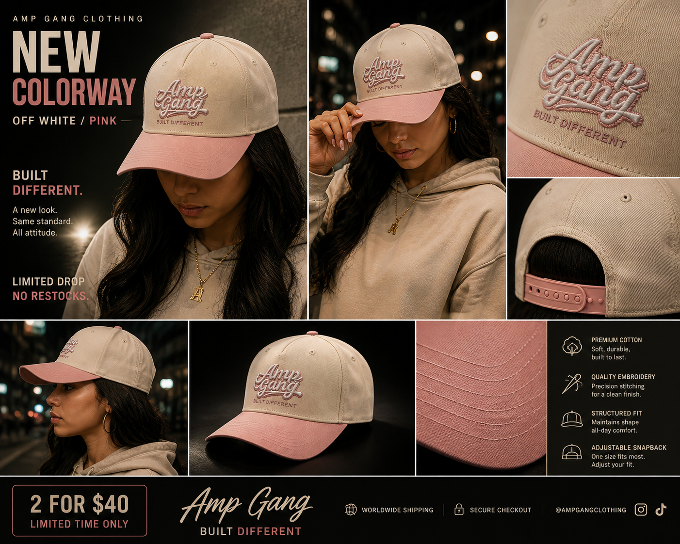 Amp Gang Built Different Off White/Pink