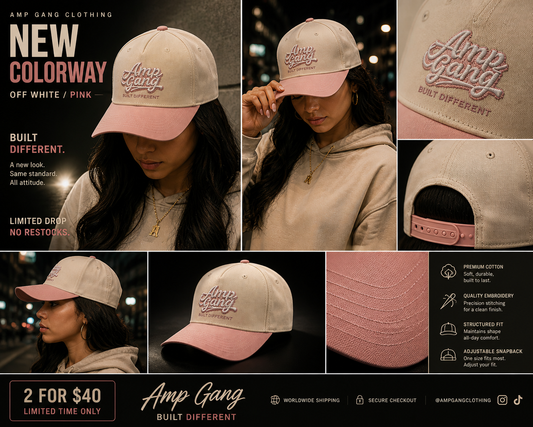 Amp Gang Built Different Off White/Pink