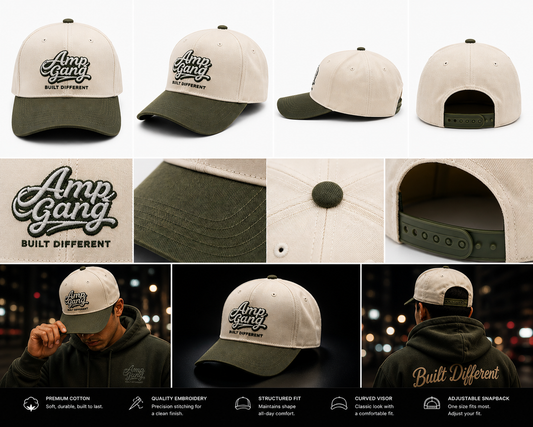 Amp Gang Built Different Off White/Army Green
