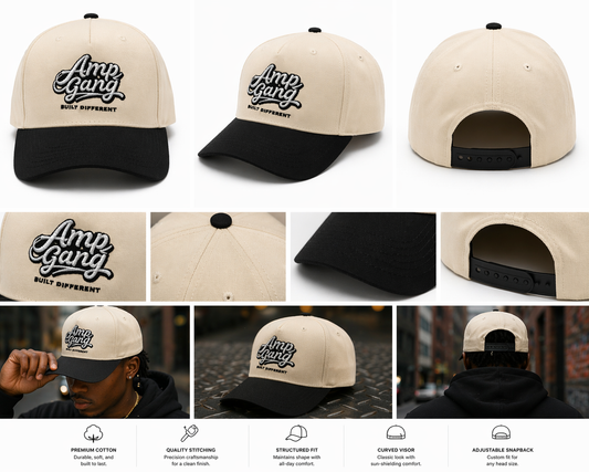 Amp Gang Built Different Off White/Black Snapback