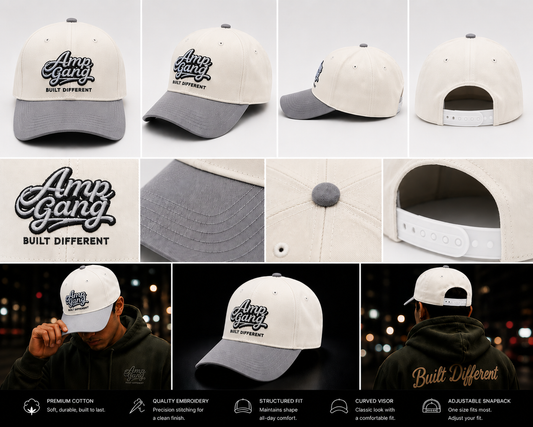 Amp Gang Built Different Off White/Gray Snapback