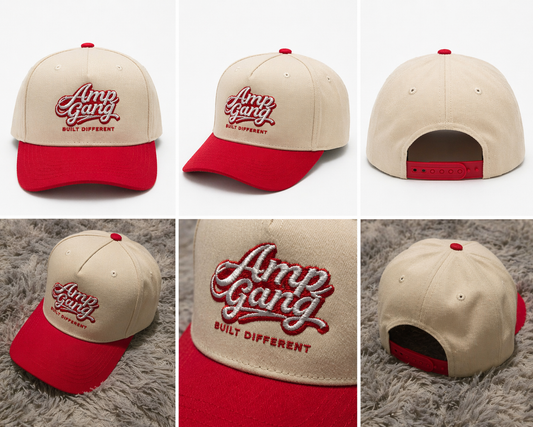 Amp Gang Built Different Off White/Red Snapback