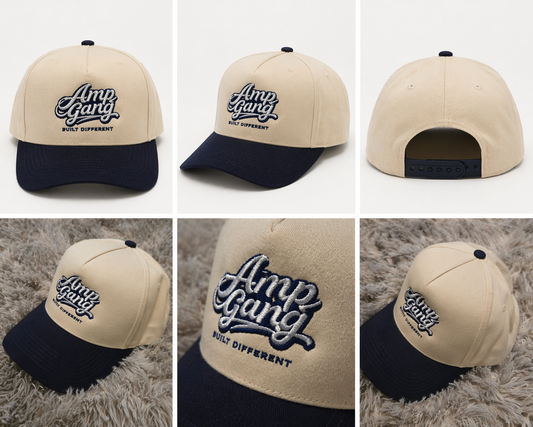 Amp Gang Built Different Off White/Navy Blue Snapback